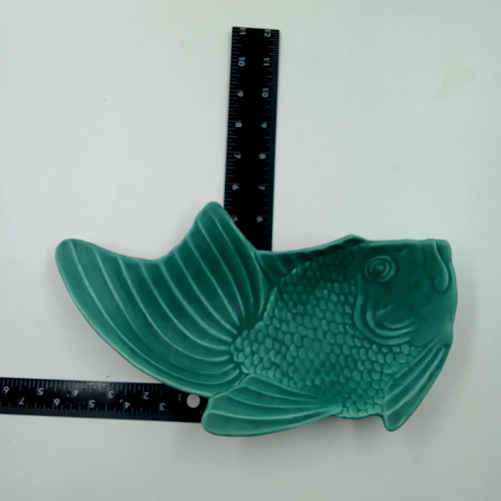 Vintage MCM Sea Green Fish-Shaped PotteryPlates